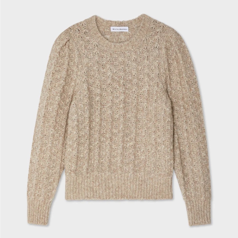 White and Warren Alpaca Pointelle Crewneck Sweater XS NWOT
